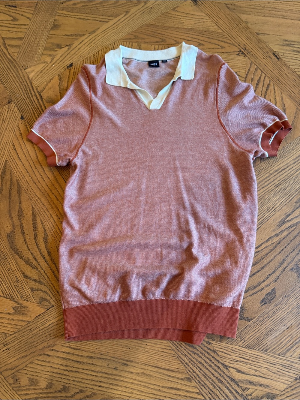 Boss Jianluca Johnny Collar Polo in Dusty Rose with Cream Collar